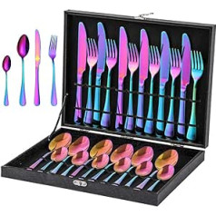 Sulypo Cutlery Set Rainbow, Colourful 24 Pieces, Colourful Rainbow Cutlery, Stainless Steel Tableware Set (Colourful 24)