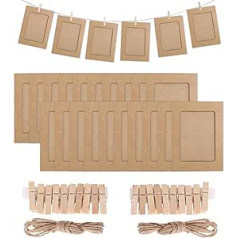 Papier-Fotorahmen, 20 Stück DIY Kreative Papierrahmen Bildermatte Hängende Album Rack mit kleinem Clip und Hanfseil für Fotowand Display, Handwerk, Hochzeit und Party