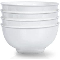 ALLUSEIT Ceramic Cereal Bowls, 4-Piece 1.2 L Soup Bowls, Large, Bone Porcelain Bowls & Bowls Set for Cereal, Soups, Salad, Pasta, Rice, Microwave-Safe, Dishwasher Safe, White, Diameter 17.6 cm