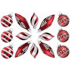 Valery Madelyn 14-Piece Christmas Baubles Set Made of Glass, Red, White, Glossy, Matt Christmas Tree Bauble with Snow Pattern, Pendant, Christmas Tree Decoration, Christmas Decoration for Party,