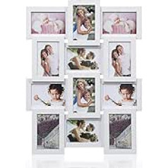 ARPAN Multi Picture Photo Frame Holds 12 4x6 Photos Collage Wall Mounted Wood White 59cm x 47cm x 3cm