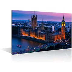 TISHIRON Big Ben and Westminster Bridge Cityscape Canvas Wall Decor London UK Thames Home Decor Wooden Frame Ready to Hang 8