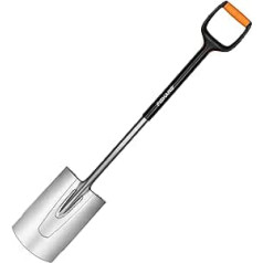 Fiskars Xact 1003682 Dārzkopības lāpsta mīkstām, zemu akmeņu augsnēm, apaļa, garums: 108 cm, kvalitatīva tērauda asmens/stiklšķiedras pastiprinātas plastmasas rokturis, melns/oranžs, M