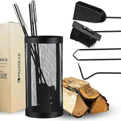 4MWOOD.CO 5-Piece Fireplace Companion Set - Black Fireplace Companions - Wood Stove Accessories - Indoor Fireplace Accessories - Small Fireplace Companies - Poker Fireplace - Fireplace Cutlery Set