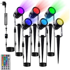 beek Garden Lighting RGB, Pack of 6 Garden Light Power ar zemes smaili, dārza prožektors ar tālvadības kabeļa spraudni, IP65 ūdensnecaurlaidīga dārza lampa, āra apgaismojums dārzam, koki, ballīte