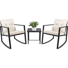 Devoko Set of 3 Wicker Bistro Patio Outdoor Conversation Sets with Glass Coffee Table Beige