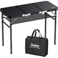 Anbte Camping Table Folding Aluminium 88 x 40 cm (L x W) 3 Adjustable Heights Portable Picnic Table with Storage Net Garden Table Suitcase Table for Camping Party (Black)