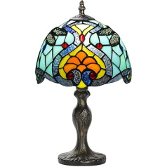 7CDXD Tiffany Lamp Mazas retro Tiffany lampas ar rokām darinātu vitrāžu abažūru un metāla pamatni guļamistabas dzīvojamās istabas mācību biroja bāra dekorēšanai [F enerģijas klase]