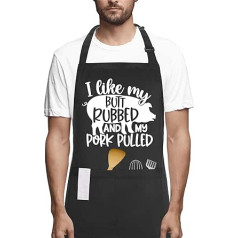 POTALKFREE Funny BBQ Aprons for Men with Pockets, I Like My Butt Rubbed And My Pork Pulled, Kitchen Chef Cooking Dad Apron for BBQ, Gifts for Birthday, Thanksgiving, Father's Day, I Like My Butt Rubbed and My Pork Pulled