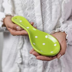 City to Cottage® - Ceramic Spoon Rest | Green and White | Polka Dots | Handmade | Ceramic Tableware Spoon Holder Kitchen Accessories