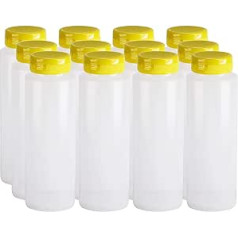 Pinnacle Mercantile Easy Squeeze 8 unces tukšas plastmasas garšvielu pudeles ar dzeltenu eņģu vāku — 12 komplekts