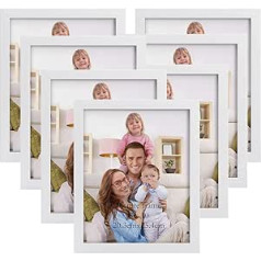 Giftgarden Pack of 7 Picture Frames 20 x 25 cm, White, Modern White Wood Grain Frame, Multiple Photo Frame Set with Glass Pane, Wall or Table Stand