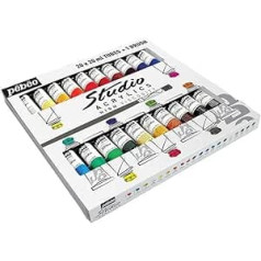 Pébéo - Studio Acryl Gehäuse 20 Tuben à 20 ml Sortiment und Pinsel - Kit Acrylmalerei Tuben und Pinsel - Mehrschichtige Lackierung für Ihre Kreativität - Sortiment Acryl - 20 Tuben à 20 ml