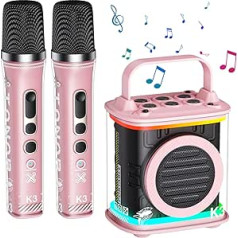 TONOR mini karaoke mašīna ar diviem bezvadu mikrofoniem, pārnēsājams Bluetooth karaoke skaļrunis bērniem ar LED gaismām, dāvanas meitenēm, zēniem, dzimšanas diena, mājas, ballīte