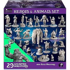 Wildspire Heroes, Animal Companions & Troll King for DND Miniatures Bulk 28 mm DND Minis Dungeons and Dragons Miniatures D&D Miniatures Dungeons and Dragons Figures Unpainted Miniatures for Tabletop