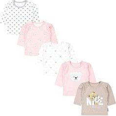 TupTam Baby Girls Svītrains krekls ar garām piedurknēm komplektā 5, krāsa: Bear Pink White Stars Grey Nice Teddy Beige, Izmērs: 104