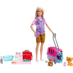 BARBIE Animal Rescue Play Set - Barbie Doll with Tiger and Monkey, Transport Box with Working Door and Handle, Accessories for Storytelling, Adventurous Role Play Fun, HRG50
