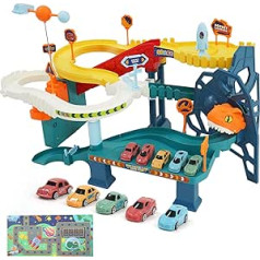 Car Toy, Car Toy Set with 5 Mini Toy Cars and 2 Parking Spaces, Montessori Toy from 3 4 5 6 7 8 Years, Children's Gifts for Boys Girls