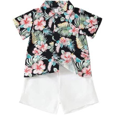 Fashion Infant Outfits for 6M to 4 Years Toddler Boys Short Sleeve Floral Prints T Shirt Tops Shorts Child Kids Gentleman Outfits