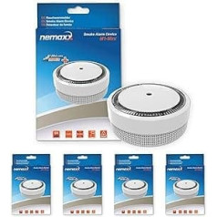 4 x Nemaxx M1-Mini dūmu detektori — jutīgs fotoelektrisks dūmu detektors ar litija bateriju tipu DC3V saskaņā ar DIN EN14604 un VD — balts