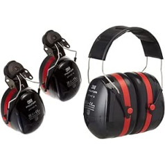 3M Peltor Optime III kapsulas ausu aizbāžņi, 34 dB, ķiveres stiprinājums un Optime III ausu aizsargi, melns/sarkans, regulējama izmēra ausu aizsargi ar dubultā apvalka tehnoloģiju maksimālai amortizācijai