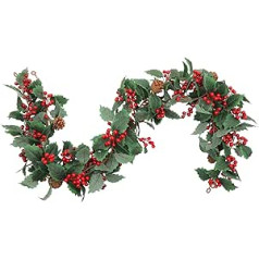 EDWINENE Set of 2 Red Berry Christmas Garland with Pine Cones - Artificial Berry Garland for Indoor and Outdoor Garden Home Decoration Winter