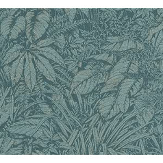 Livingwalls Wallpaper Blue Petrol Jungle Wallpaper 395603 High-Quality Non-Woven Wallpaper Floral with Subtle Metallic Effect in Copper 10.05 m x 0.53 m Made in Germany