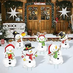 Ziemassvētku sniegavīra pagalma staba zīmes Ziemassvētku sniegavīra dārza staba rotājumi Ziemassvētku āra rotājumi Sniegavīra dārza mājas dekori ar mietiem Ziemassvētku ziemas ballītei ārā