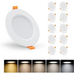 Yafido 10 x 7 W LED punktveida 230 V, 5 krāsu temperatūras izvēles padziļināts prožektors, LED plakans padziļināts prožektors, LED aptumšojams, IP54 LED punktveida regulējams iekštelpu biroja viesistabai vannas istabai