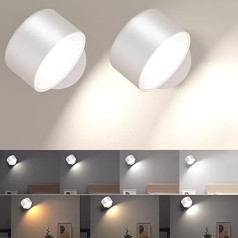LED Wall Light Indoor Pack of 2, Wall Lamp Wall Lights without Power Connection, 4 Brightness Levels, 3 Colour Modes, Bedside Lamp, Battery, 360° Rotatable Touch Control Lights for Children, Living