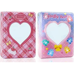 SZHTSWU 2 Pieces Mini Photo Album 40 Pockets, 3 Inch Kpop Photo Card Holder Book Small Photo Card Binder Slip-in Album Cute Photo Book Love Heart Hollow Photo Sleeves Picture Album for Photo Cards