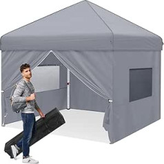 Ej.Victor Gazebo 3 x 3 m Folding Gazebo Waterproof Stable Winterproof Pop Up Folding Gazebo with Mesh Side Walls and 4 Sand Bags, 50+ UV Protection Party Gazebo Garden Tent Party Tent, Grey