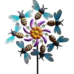 COOZZYHOUR 99,1 cm Bienen-Windspiel aus Metall, Gartenpfahl, Outdoor-Metallpfahl, Hofspinner, Windskulptur, Hof, Kunstdekorationen für Terrasse, Rasen und Garten