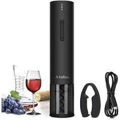 Ataller Electric Wine Bottle Opener, Rechargeable Automatic Corkscrew with Foil Cutter and USB Charging Cable (Black)