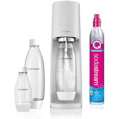 Sodastream Terra White Value iepakojums ar 3 ūdens karbonātiem ar 2 x 1 litra pudelēm un 1 x 1/2 l pudeli, var mazgāt trauku mazgājamajā mašīnā un 1 x CO2 ātrā savienojuma cilindru līdz 60 l