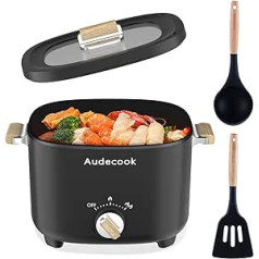 Audecook Electric Hot Pot, 2.5 L Portable Non-Stick Multicooker, Non-Stick Coating with Honeycomb Texture, Electric Travel Pot, Wok Pan with Dual Power Control for Steak/Noodle/Soup/Egg (Black)