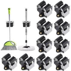 Mop Broom Holder, Pack of 10 Wall Mount Tool Holder Broom Holder Tidy Clamp Storage Organiser Storage Rack Hook Hanger Rack for Bathroom Kitchen Garden Garage