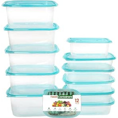 FRESHLY CONTAINED 12-Piece Food Storage Containers with Lid, Plastic, Reusable Plastic Containers with Lid, BPA-Free, Airtight Lunch Box Set for Storage, Ideal for Freezing/Microwave