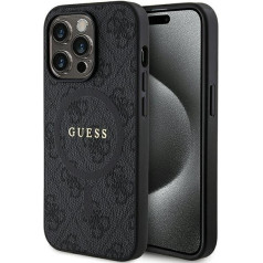 Guess PU Leather 4G Colored Ring MagSafe Case for iPhone 15 Pro Max Black