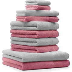 10 Piece Towel Set PREMIUM silver-grey & old rose, quality 470g/m², 2 bath towel 70 x 140 cm, 4 hand towels 100 x 50 cm, 2 guest towel 30 x 50 cm, 2 wash mitts 16 x 21 cm by Betz