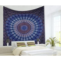 Maviss Houses Blue Mandala gobelēns, Indijas sienas piekarināšana, gobelēnu dekorēšana guļamistabai, viesistaba, istabas dekorēšana, skaists un moderns, mājas dekors