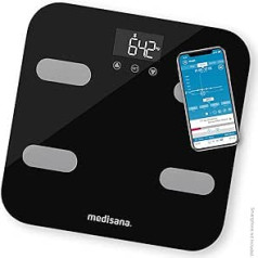 medisana BS 602 ķermeņa analīzes svari līdz 180 kg ar WiFi vai Bluetooth, personīgie svari ķermeņa tauku, ķermeņa ūdens, muskuļu masas un kaulu svara mērīšanai ar VitaDock+ ķermeņa analīzes lietotni