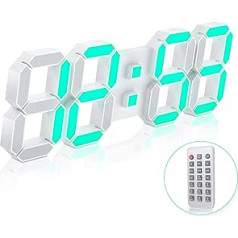 EDUP HOME 7 krāsu 3D LED sienas digitālais pulkstenis ar tālvadības pulti, 15 collu LED modinātājs, aptumšojams nakts apgaismojums, USB 12/24 stundu datuma, temperatūras un kalendāra displejs guļamistabai