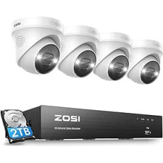 ZOSI 4K POE novērošanas kameru komplekts, āra videonovērošanas sistēma ar 8CH 2TB HDD NVR, 4X 8MP āra PoE IP kameras, personas noteikšana, balta gaisma, C225