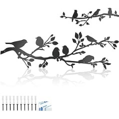 3 Pieces Large Metal Birds Wall Art, Birds on Branch, Metal Birds Wall Decoration, Leaves with Birds Silhouette Sculpture, Metal Ornament Branch Wall Hanging Sign for Balcony, Indoor, Outdoor