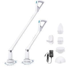 Electric Cleaning Brush 7.4 V 2000 mAh Adjustable - Tilswall M3 Spin Scrubber 60 min Quick Rechargeable with 4 Replacement Brush Heads for Tile Cleaning, Bathroom, Toilet