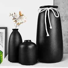 Ceramic Vases, Set of 3, 25 + 15 + 10 cm Height, Flower Vases for Pampas Grass, Modern Home Decor, Large Modern Vases for Flowers, Table, Bookshelf, Mantle, Living Room, Bedroom, Office, Wedding,