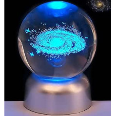 Galaxy Crystal Ball, 7 cm 3D Galaxy Crystal Ball Paperweight with Colourful LED Base, Glass Ball Ornaments for Children's Gifts, Night Lights with LED