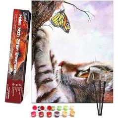Bougimal Paint by Numbers Cat, DIY Hand Painted Oil Painting, 3 Brushes and Pre-Printed Canvas Oil Painting, Festival Gift, Home Decoration, 40 x 50 cm (without Frame)
