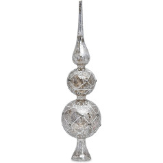 Sikora SP4S Large Unusual Christmas Tree Topper Made of Iridescent Clear Glass with Antique Silver Decoration Height 30 cm